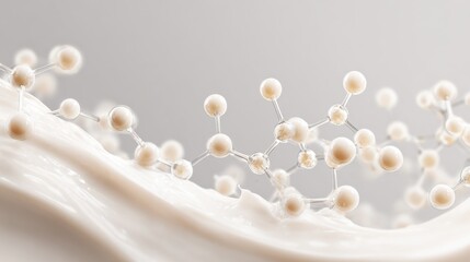 Molecular structure illustration overlay on skincare cream, science beauty 