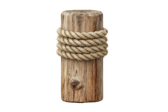 Wooden mooring post with nautical rope