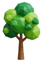 Low poly tree isolated on transparent background, a beautiful green nature plant