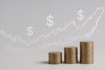 Financial Growth Chart with Increasing Coin Stacks and Dollar Sign Background, Representing Investment Success