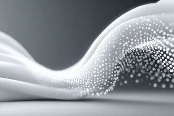 Abstract background with flowing gray waves and light particle effects