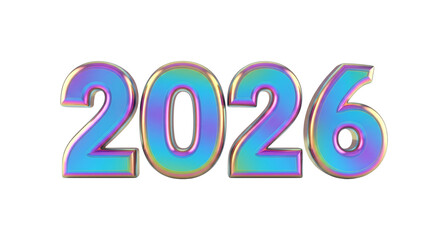 Colorful 3D numbers 2026 for New Year celebration. Isolated on transparent background, png