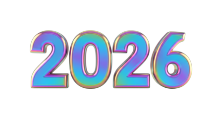 Colorful 3D numbers 2026 for New Year celebration. Isolated on transparent background, png