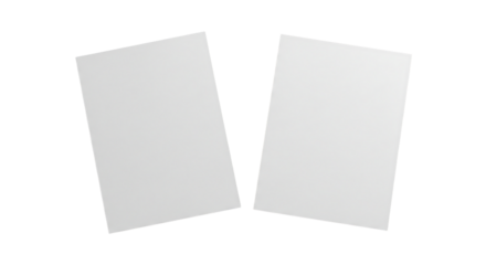 Two blank white vertical business cards or flyers for a design mockup. Isolated on transparent background, png