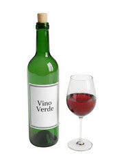 Bottle of vino verde and glass isolated on transparent background, a refreshing drink