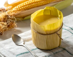 Traditional Brazilian Pamonha Corn Dessert Served in Husk.