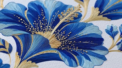 Close-Up Sketch of a Blue and White Hibiscus Flower with Intricate Details