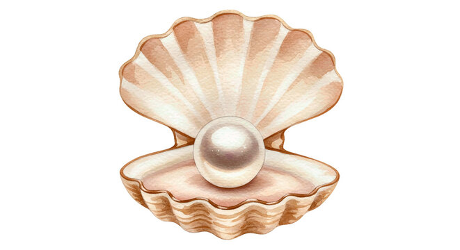 Delicate Watercolor Seashell and Pearl Illustration