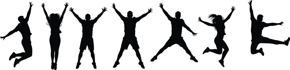 WebJumping silhouettes, people, pose, energy, freedom, vector, black, motion, leap, joy, dynamic, action