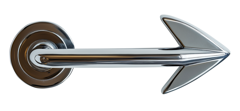 Sleek, metallic door handle shaped like arrow symbolizes direction and opportunity, inviting exploration and new beginnings., isolated