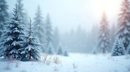 A serene winter wonderland background is presented with a soft, dreamlike quality