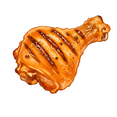 Fototapeta premium Isolated Grilled Chicken Leg With Brown And Orange Tones On Transparent Background