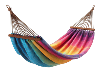 Colorful hammock with wooden supports