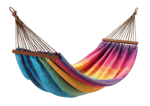 Colorful hammock with wooden supports