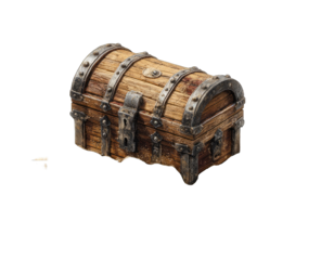 Aged wooden chest with metal bands