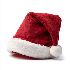 A festive red and white Santa hat ready for the holiday season. The soft, plush hat features a white brim and pom-pom, perfect for spreading Christmas cheer.