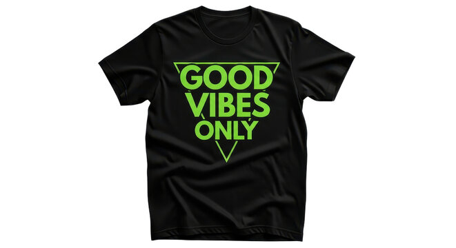 Black t-shirt with Good Vibes Only neon green graphic print isolated PNG with Transparent Background