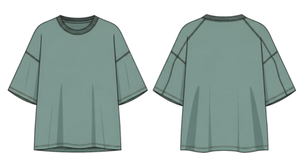 Oversized raglan sleeve t-shirt technical fashion flat sketch isolated PNG with Transparent Background