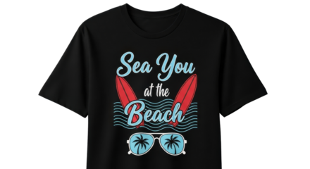 "Sea You at the Beach" summer vacation t-shirt design with surfboards isolated PNG with Transparent Background
