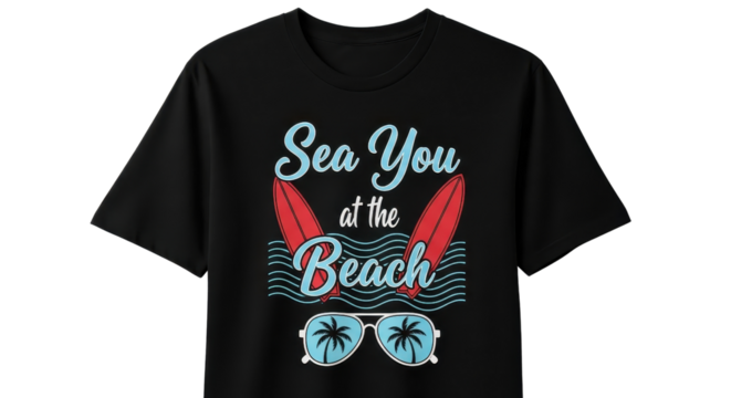 "Sea You at the Beach" summer vacation t-shirt design with surfboards isolated PNG with Transparent Background
