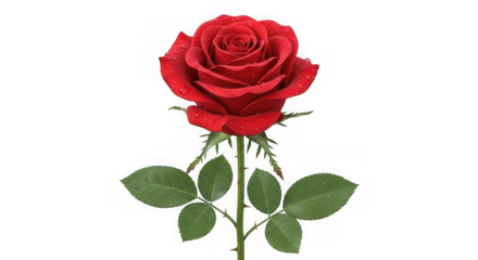 Beautiful red rose flower isolated on transparent background, romantic and fresh