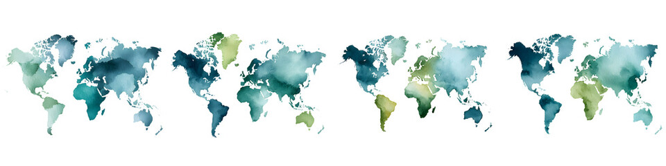 Obraz premium Watercolor World Map in Teal and Green Hues on White