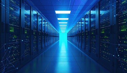 Futuristic server room, blue light