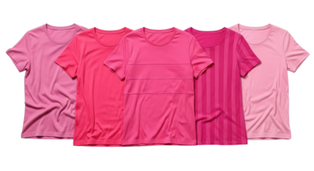 Collection of pink t-shirts for breast cancer awareness isolated PNG with Transparent Background