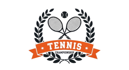 Tennis Championship vintage sports emblem with crossed rackets isolated PNG with Transparent Background