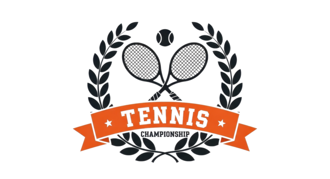 Tennis Championship vintage sports emblem with crossed rackets isolated PNG with Transparent Background - Powered by Adobe