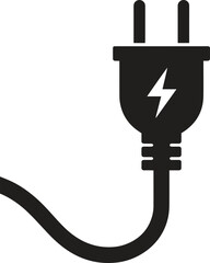 Silhouette Electric Plug Icon. Energy, Charger, Power Cable Vector Illustration Isolate on White Background 