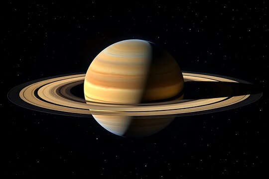 The Majestic Ringed Planet Saturn Illuminated by Sunlight in the Vastness of Space - Powered by Adobe