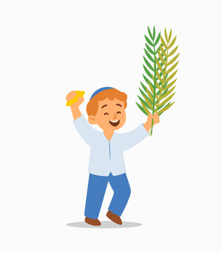 boy holding etrog lulav, smiling clip art preview