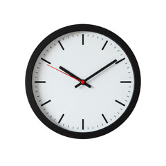 Minimalist Black Clock with White Face and Red Second Hand on Transparent Background