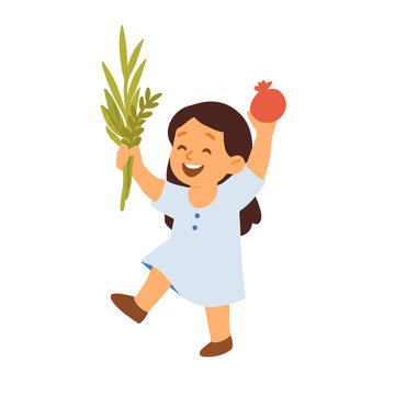 happy girl holding etrog and lulav clip art preview