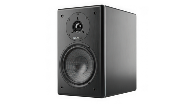 Black bookshelf speaker isolated on transparent background for home entertainment