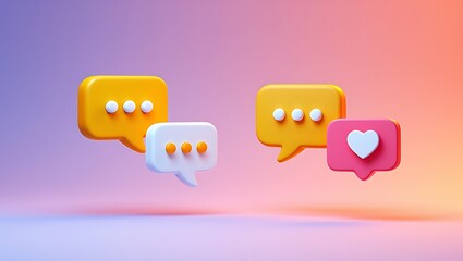 Digital Communication Bubbles and Social Media Interaction Elements Representing Dialogue and Connection