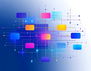 Complex Abstract Network System Structure with Colorful Nodes and Connections