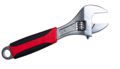 “Chrome Adjustable Spanner with Rubberized Handle, isolated on transparent background”.