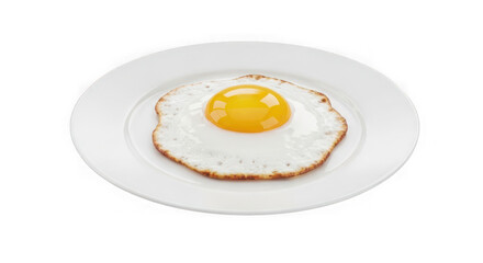 Fried egg with bright yellow yolk isolated on transparent background on plate