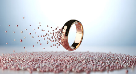 Rose gold ring dissolving into small particles jewelry