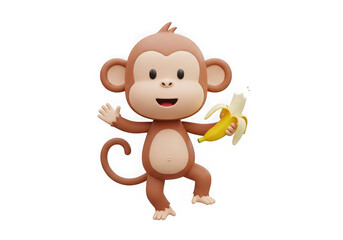Obraz premium Cartoon monkey holding a banana isolated on transparent background