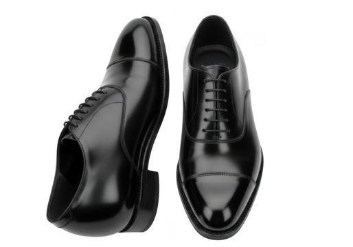 Classic black leather oxford dress shoes isolated on transparent background