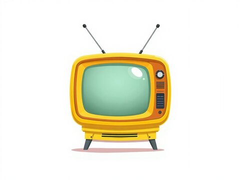 Yellow retro television cartoon vector illustration vintage tv antenna isolated art media