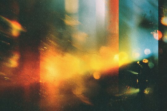 Abstract urban night scene with vibrant colors and motion blur