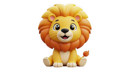 Cute cartoon lion sitting isolated on transparent background, a friendly animal