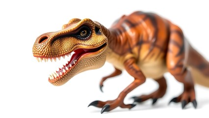 Obraz premium A detailed closeup of a dinosaur figurine with dramatic side lighting against a clean white background.