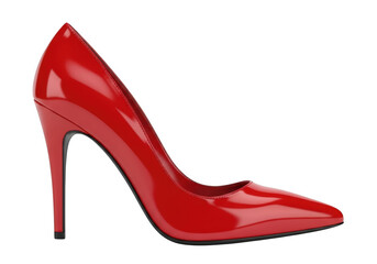Obraz premium Shiny red high heel shoe isolated on transparent background