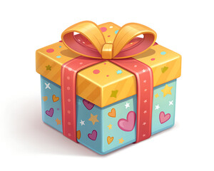 3D Gift Box Icon Colorful Wrapped Present Glossy Cartoon Style Isolated