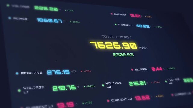 Real-time energy monitoring dashboard with live electrical metrics and power consumption data display